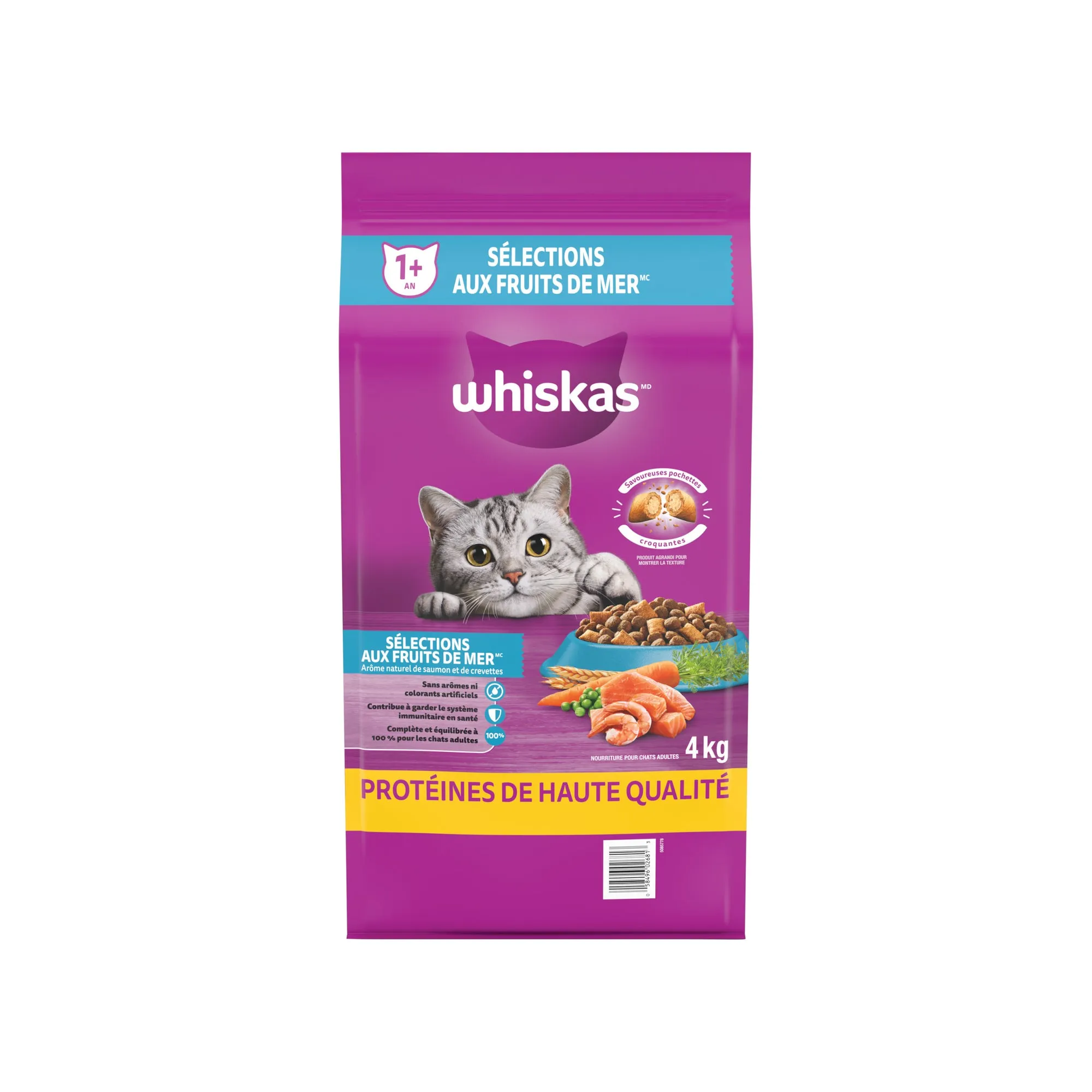 WHISKAS Adult Dry Cat Food Seafood Selections with Real Salmon, 4 kg