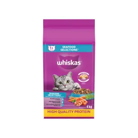 WHISKAS Adult Dry Cat Food Seafood Selections with Real Salmon, 4 kg