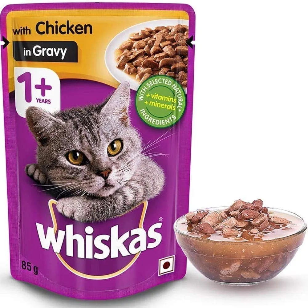 Whiskas Chicken Gravy and Chicken With Tuna And Carrot in Gravy Adult Cat Wet Food Combo