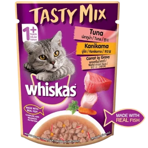 Whiskas Chicken With Tuna & Carrot and Tuna with Kanikama & Carrot in Gravy Tasty Mix Adult Cat Wet Food Combo