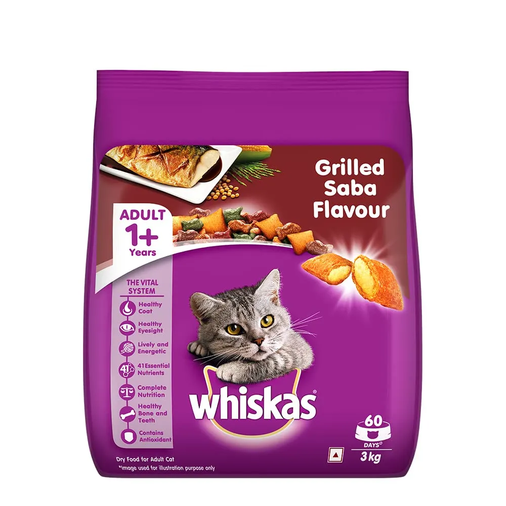 Whiskas, Dry Cat Food for Adult Cats (1  Years), Grilled Saba Flavour, 1.2 kg