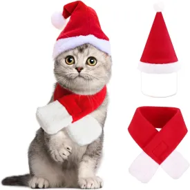 YUJUN 2PCS Cat Santa Hat with Scarf Outfit for Puppy Kitten Christmas Party Costume Supplies
